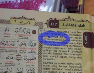 Contoh tafsir Al-Quran Surah Al-Maidah 51 yang disebut palsu diwakafkan dengan terbitan Gramedia 