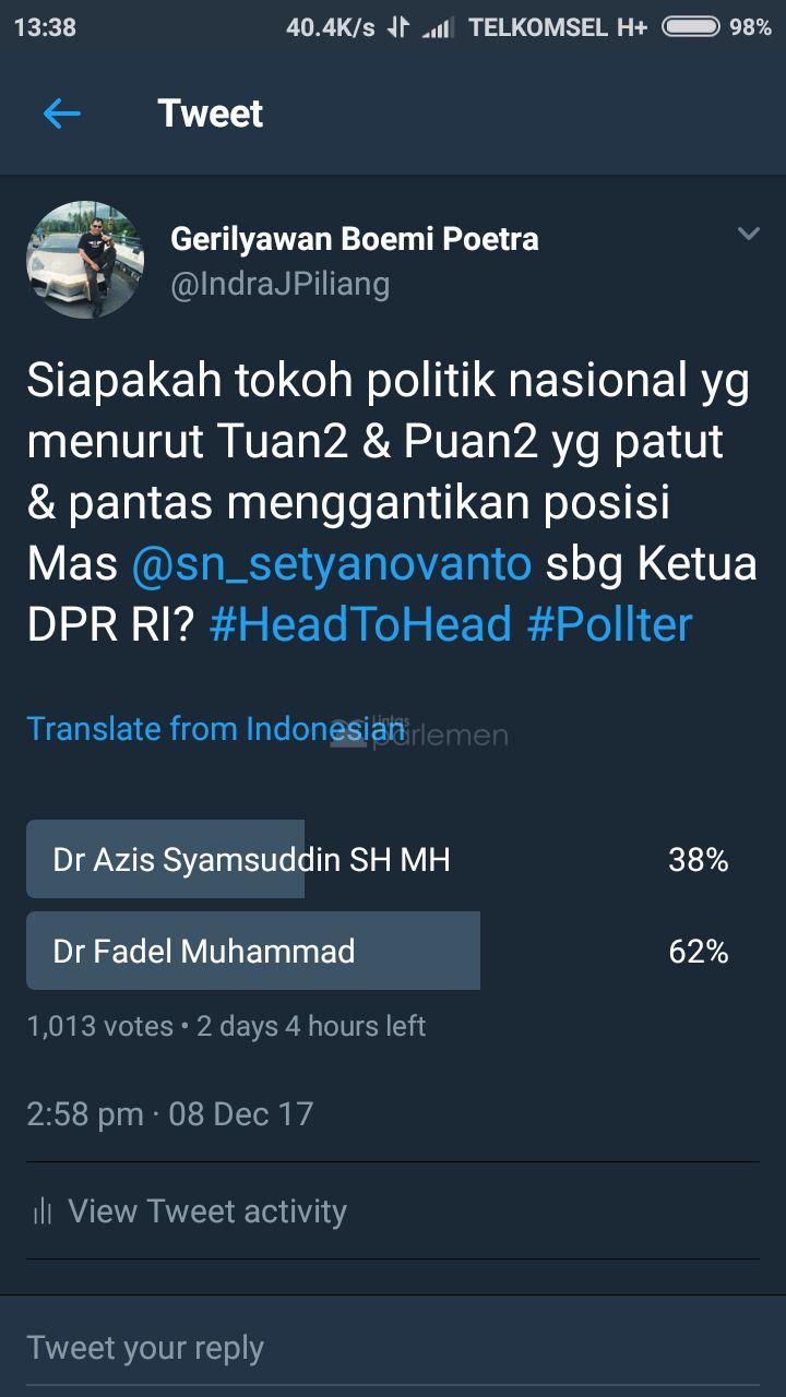  Survei Pengganti Novanto Ketua DPR, Fadel Muhammad Unggul 62 Persen…